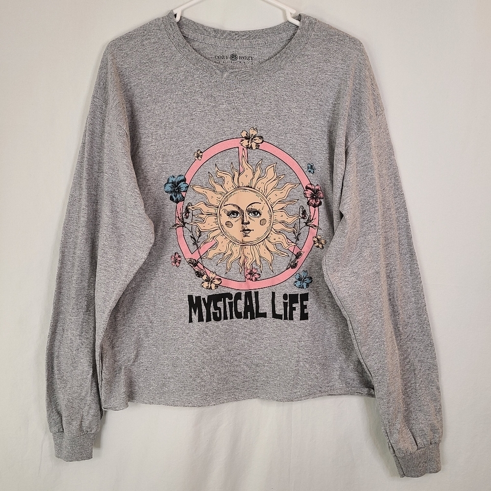 Cozy Rozy Heather Grey Mystical Life Long Sleeve Top Size Large